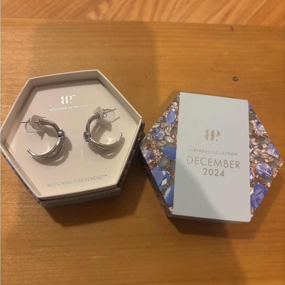 Silver Crescent Moon Earrings with Blue Accents - Bomb Party